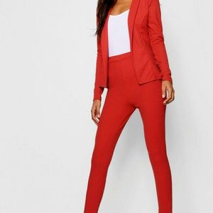 Boohoo Red Crepe Fitted Suit
